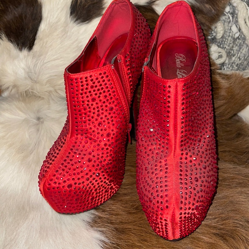 Red rhinestone booties